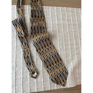 Vtg Fratelli Moda Mens Silk Tie Extra Long Gold Silver Geometric Handmade Italy